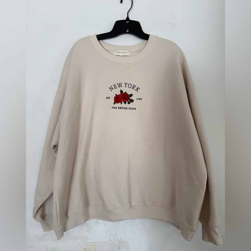 State Of Mine Womens Oversized New York Rose Soft Comfy Crewneck Sweatshirt, XXL